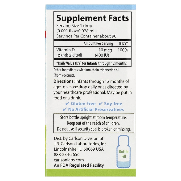 Carlson, Baby's Super Daily® D3, 2,54 мл (0,086 жидк. унции)