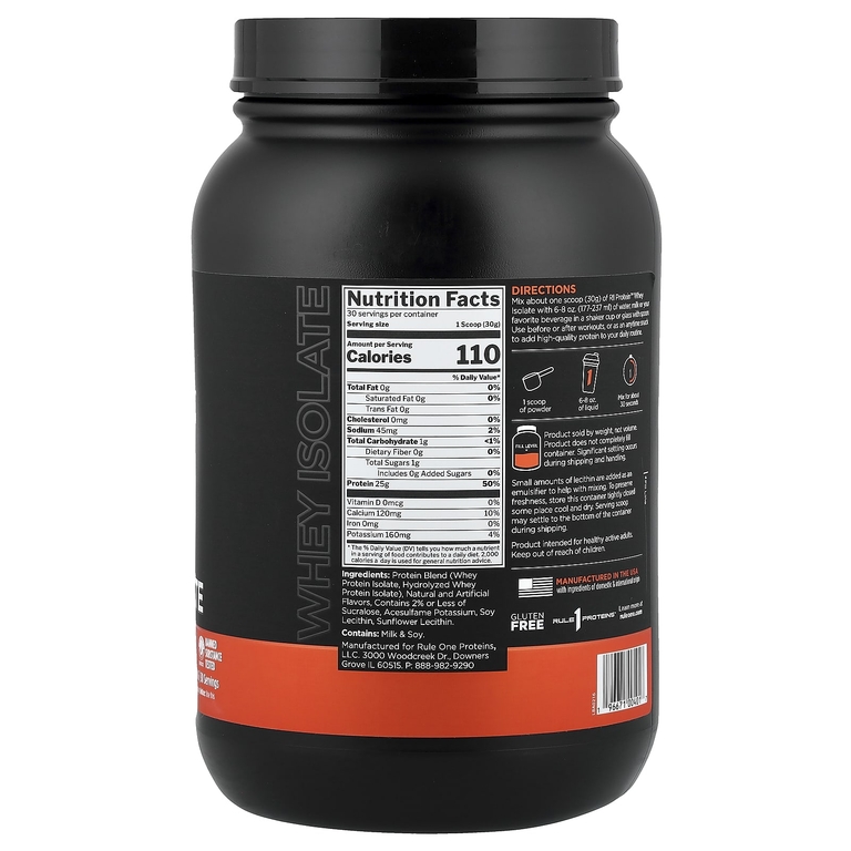 Rule One Proteins, R1 Protein™, сывороточный изолят, со вкусом ванильного крема, 900 г (1,98 фунта)