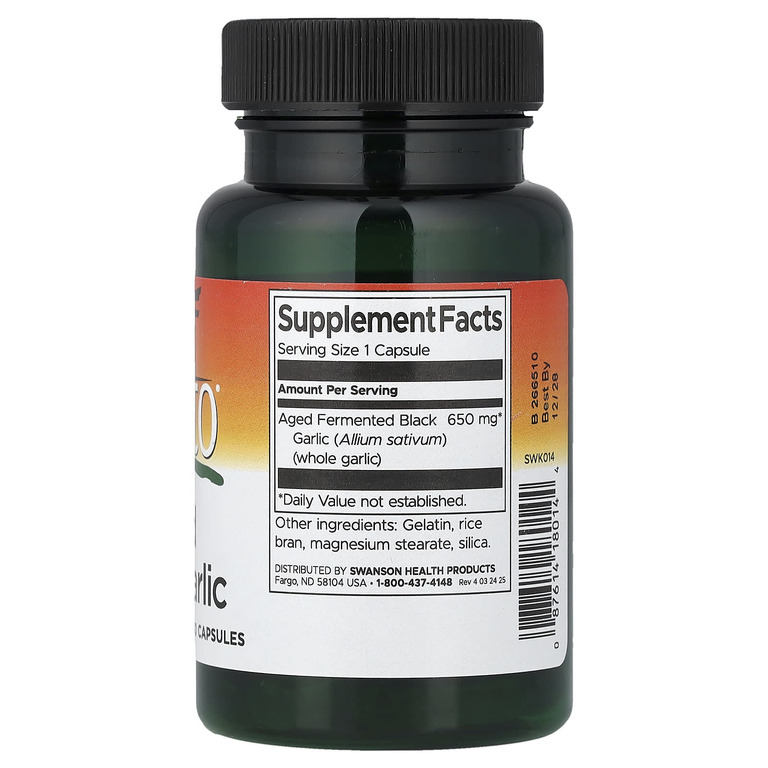 Swanson Vitamins, Kyoto®, выдержанный черный чеснок, 30 капсул (650 мг в 1 капсуле)
