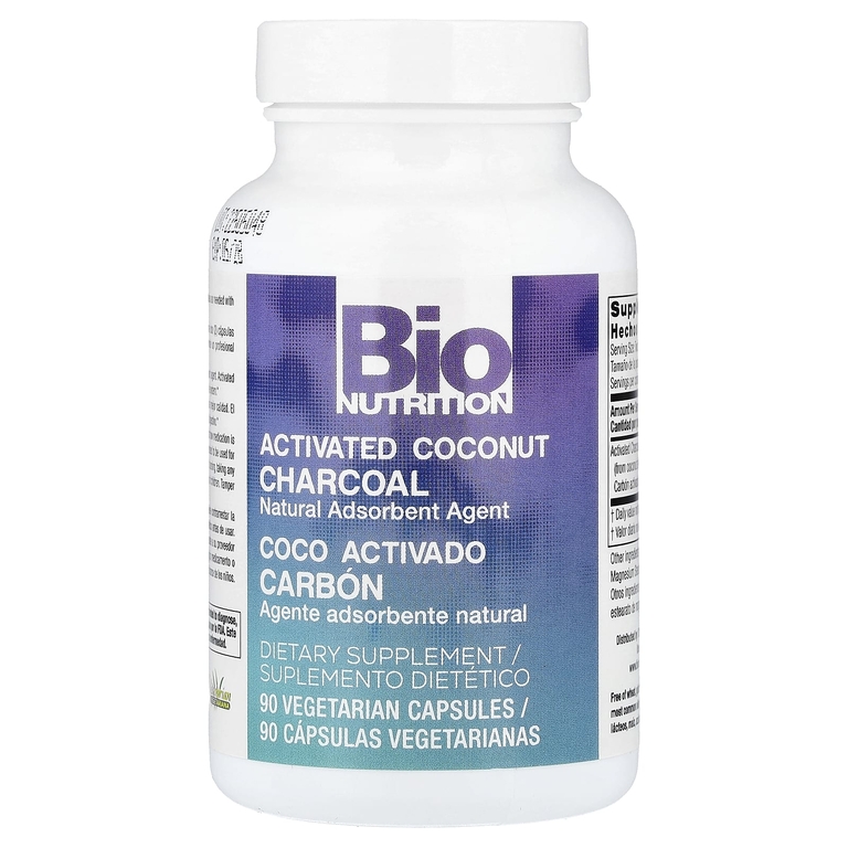 Bio Nutrition, активированный кокосовый уголь, 90 вегетарианских капсул (260 мг в 1 капсуле)