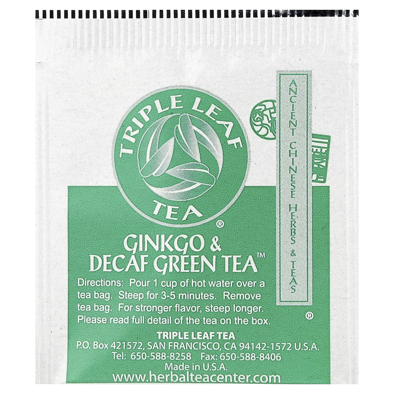 Triple Leaf Tea, Зелёный чай с гинкго и без кофеина™, 20 чайных пакетиков, 36 г