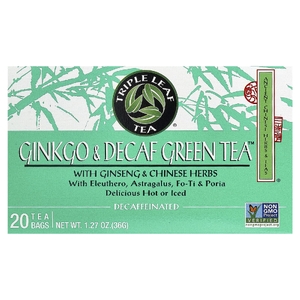 Triple Leaf Tea, Зелёный чай с гинкго и без кофеина™, 20 чайных пакетиков, 36 г