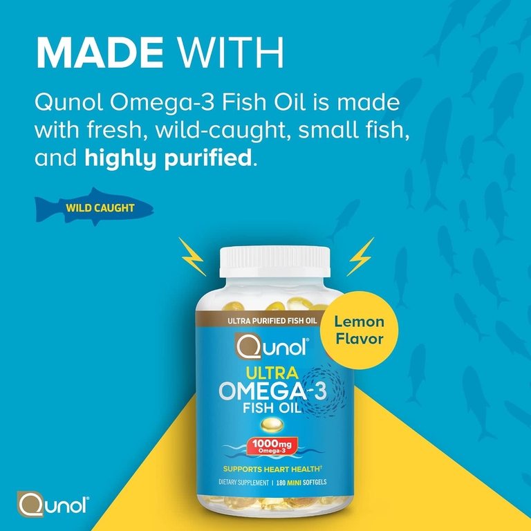 Qunol, ультраомега-3, рыбий жир, со вкусом лимона, 180 мини-капсул (500 мг в капсуле)