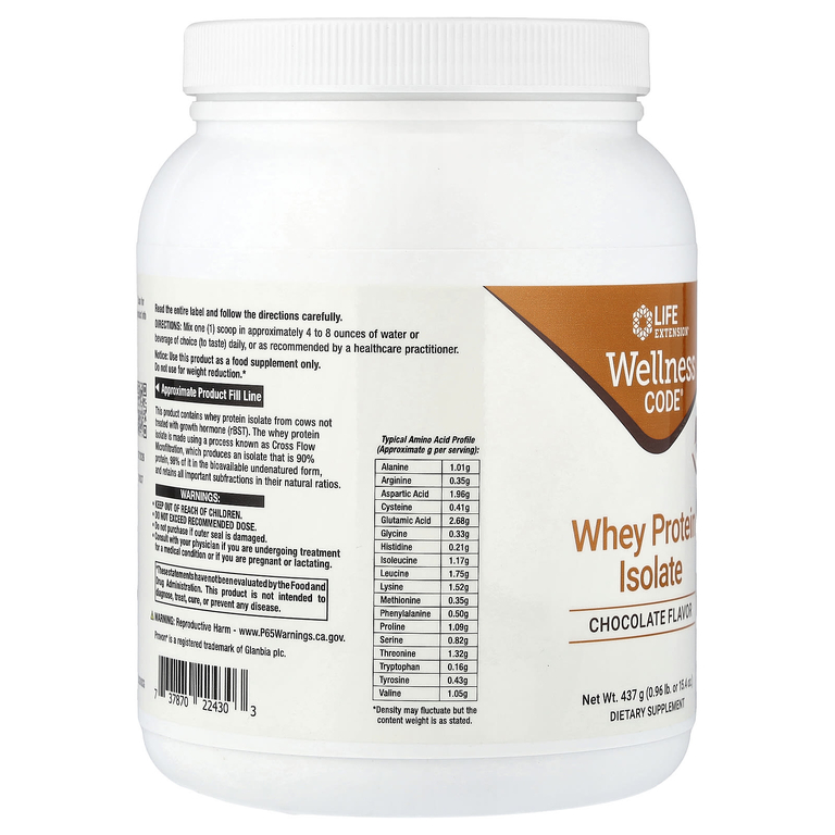 Life Extension, Wellness Code®, изолят сывороточного протеина, со вкусом шоколада, 437 г (0,96 фунта) (Товар снят с продажи) 