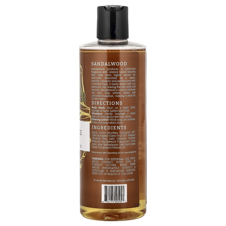 Dr. Jacobs Naturals, Насыщенный гель для душа из кастильского дерева на растительной основе, успокаивающее сандаловое дерево, 473 мл (16 унций)