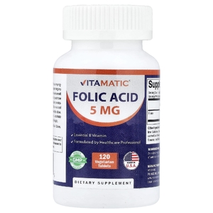 Vitamatic, фолиевая кислота, 120 вегетарианских таблеток (8333 мкг в 1 таблетке)