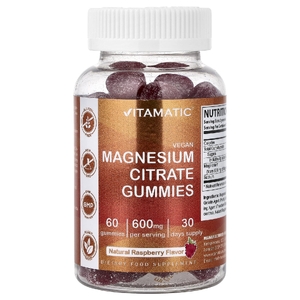 Vitamatic, веганские жевательные таблетки с цитратом магния, натуральный малиновый вкус, 60 жевательных таблеток