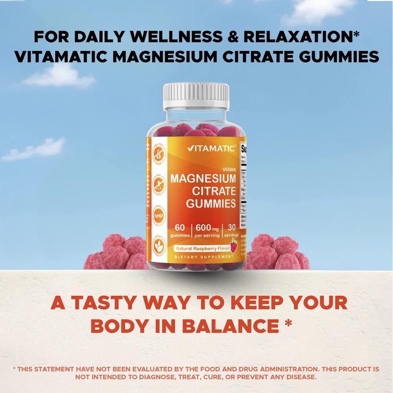 Vitamatic, веганские жевательные таблетки с цитратом магния, натуральный малиновый вкус, 60 жевательных таблеток