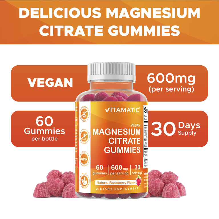Vitamatic, веганские жевательные таблетки с цитратом магния, натуральный малиновый вкус, 60 жевательных таблеток