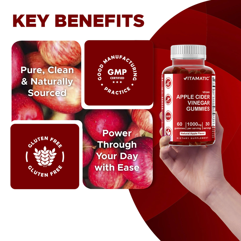 Vitamatic, веганские жевательные таблетки с яблочным уксусом, со вкусом натурального яблока, 60 жевательных таблеток