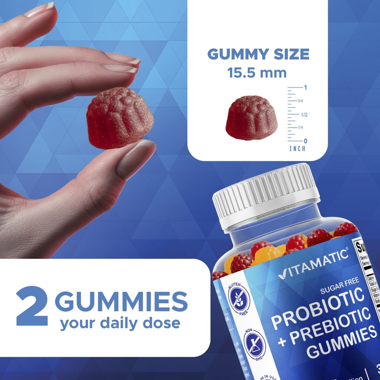 Vitamatic, жевательные таблетки с пробиотиками и пребиотиками, без сахара, натуральный апельсин и клубника, 60 жевательных таблеток (2,5 млрд КОЕ в 1 таблетке)