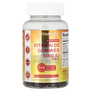 Vitamatic, жевательный витамин D3, без сахара, натуральный вкус ежевики, 125 мкг (5000 МЕ), 120 жевательных таблеток