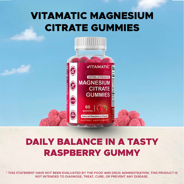 Vitamatic, жевательные таблетки с цитратом магния, со вкусом натуральной малины, 60 жевательных таблеток