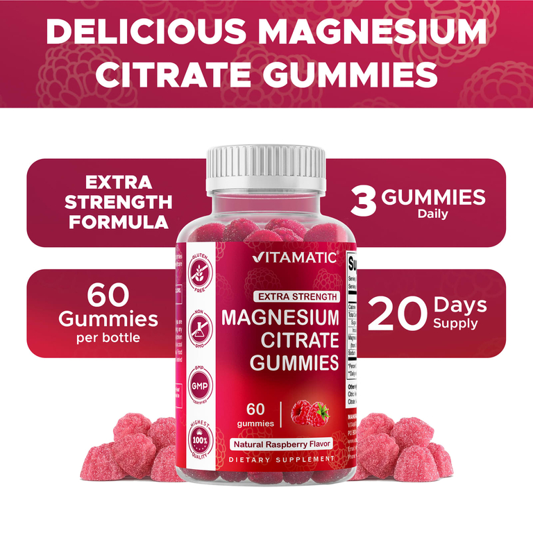 Vitamatic, жевательные таблетки с цитратом магния, со вкусом натуральной малины, 60 жевательных таблеток