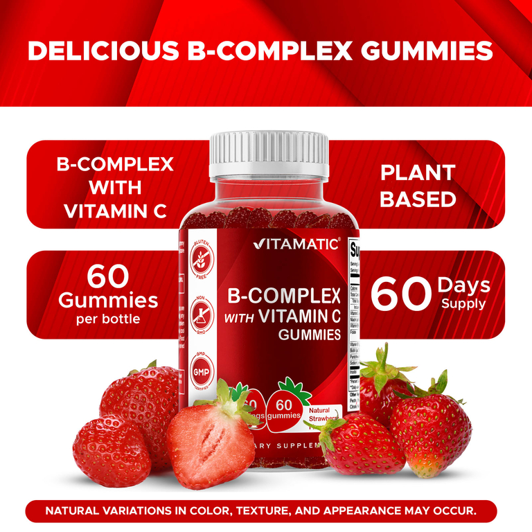 Vitamatic, комплекс витаминов группы B с витамином C, натуральный клубничный вкус, 60 жевательных таблеток