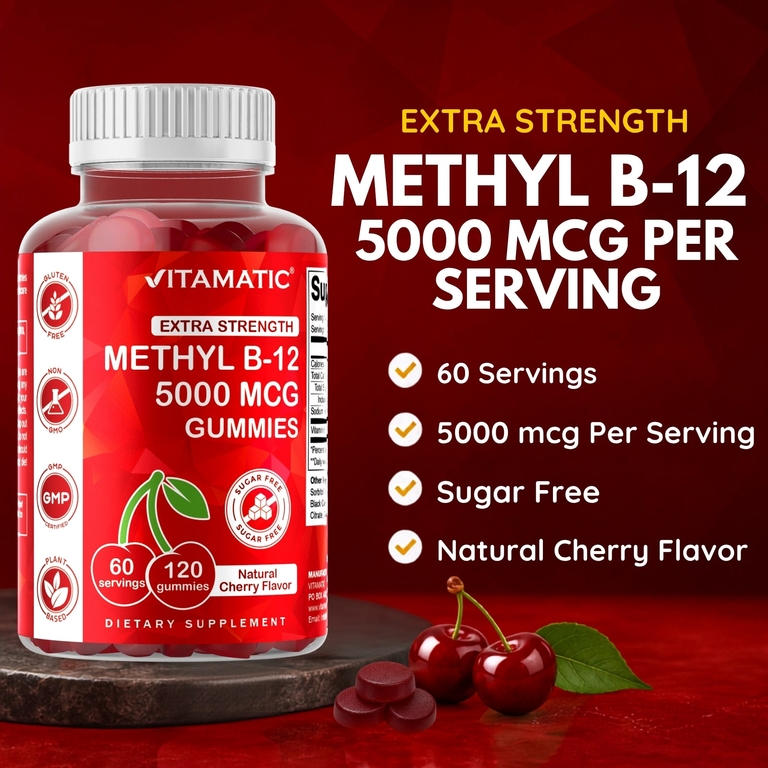 Vitamatic, метилкобаламин B12, со вкусом натуральной вишни, 120 жевательных таблеток (2500 мкг в 1 жевательной таблетке)