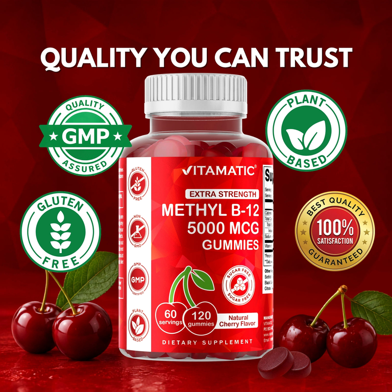 Vitamatic, метилкобаламин B12, со вкусом натуральной вишни, 120 жевательных таблеток (2500 мкг в 1 жевательной таблетке)