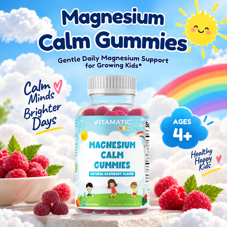 Vitamatic, Для детей, успокаивающие жевательные таблетки с магнием, натуральная малина, 60 жевательных таблеток