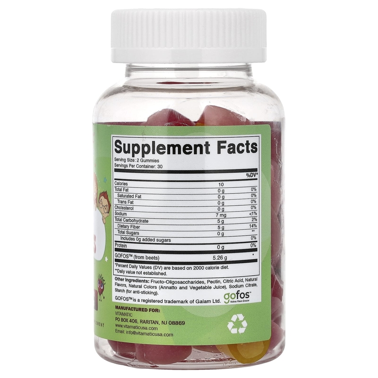 Vitamatic, жевательная клетчатка для детей, со вкусом натуральных ягод, персика и клубники, 60 жевательных таблеток