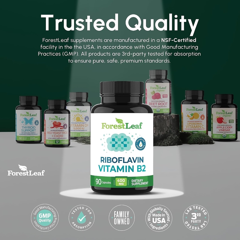 Forest Leaf, Рибофлавин и витамин B2, 400 мг, 90 растительных капсул