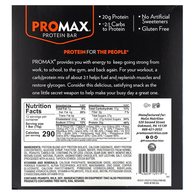 NuGo Nutrition, ProMax Protein Bar, протеиновый батончик, тесто для печенья с шоколадной крошкой, 12 батончиков по 75 г (2,64 унции)