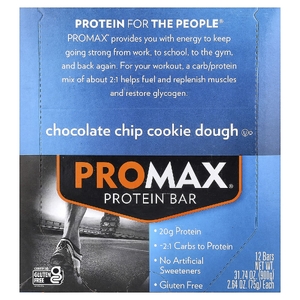 NuGo Nutrition, ProMax® Protein Bar, тесто с шоколадной крошкой, 12 батончиков, 75 г (2,64 унции)