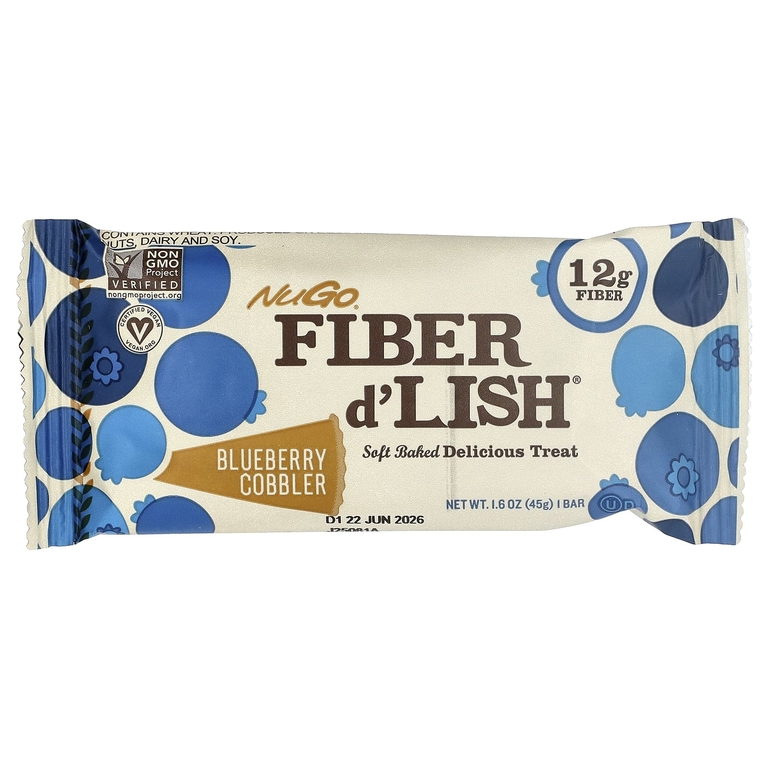 NuGo Nutrition, Fiber d'Lish, черничный коблер, 16 батончиков по 45 г (1,6 унции)