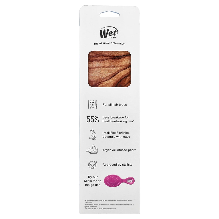 Wet Brush, щетка для гладкости кожи с аргановым маслом, коричневый, 1 шт.