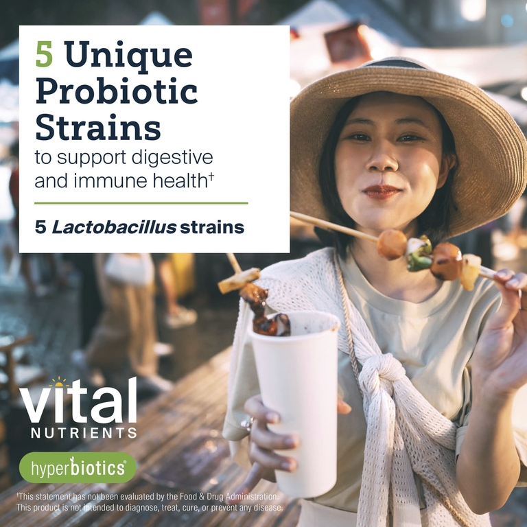 Vital Nutrients, Hyperbiotics®, пребиотики и пробиотики, 30 веганских капсул