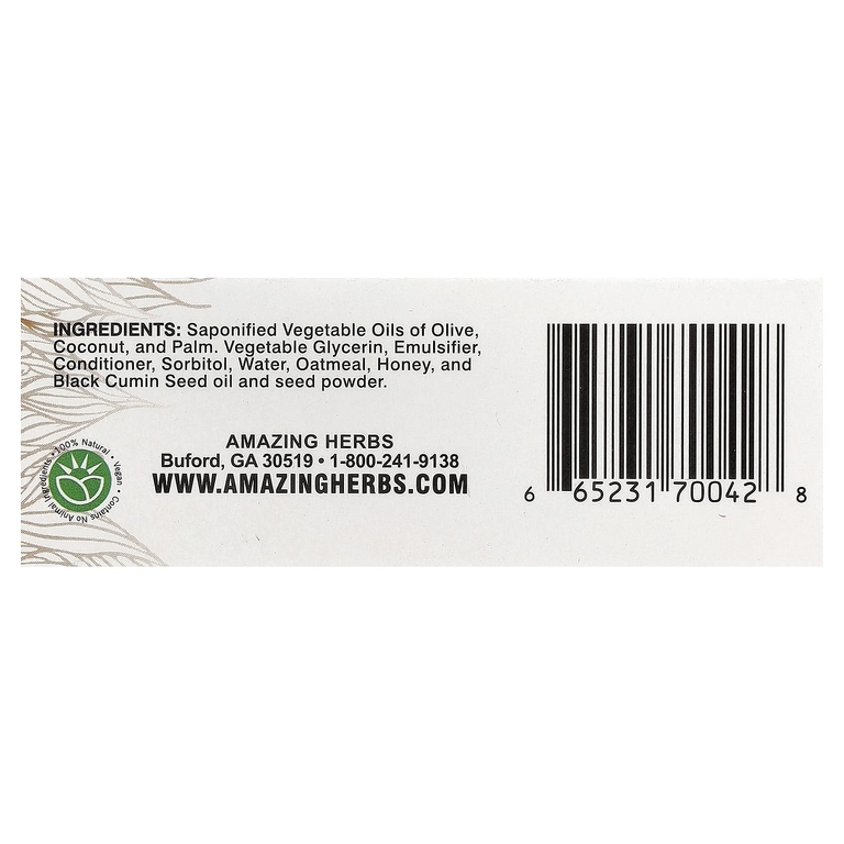 Amazing Herbs, Black Seed™, кусковое мыло с овсянкой и медом, 120 г (4,25 унции)