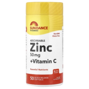 Sundance Vitamins, абсорбируемые капсулы с цинком и витамином C, 50 капсул с быстрым высвобождением