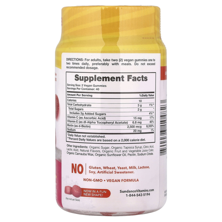 Sundance Vitamins, жевательные таблетки для волос, кожи и ногтей, малина, 80 веганских жевательных таблеток