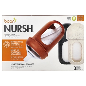 Boon, Nursh®, флакон в силиконовом пакете, средний, для детей от 3 месяцев, 3 флакона по 236 мл (8 унций) (Товар снят с продажи) 