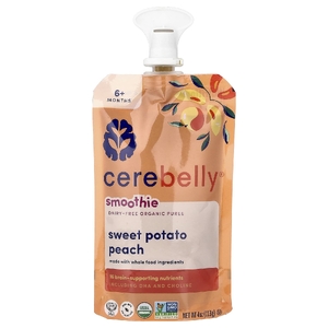 Cerebelly, смузи, органическое пюре без молочных продуктов, для детей от 6 месяцев, батат и персик, 113 г (4 унции) (Товар снят с продажи) 