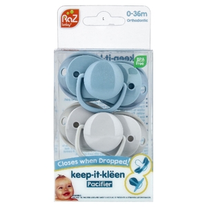 RaZbaby, Keep-It-Kleen, соска-пустышка, для детей 0–36 мес, синий и серый, 2 шт.