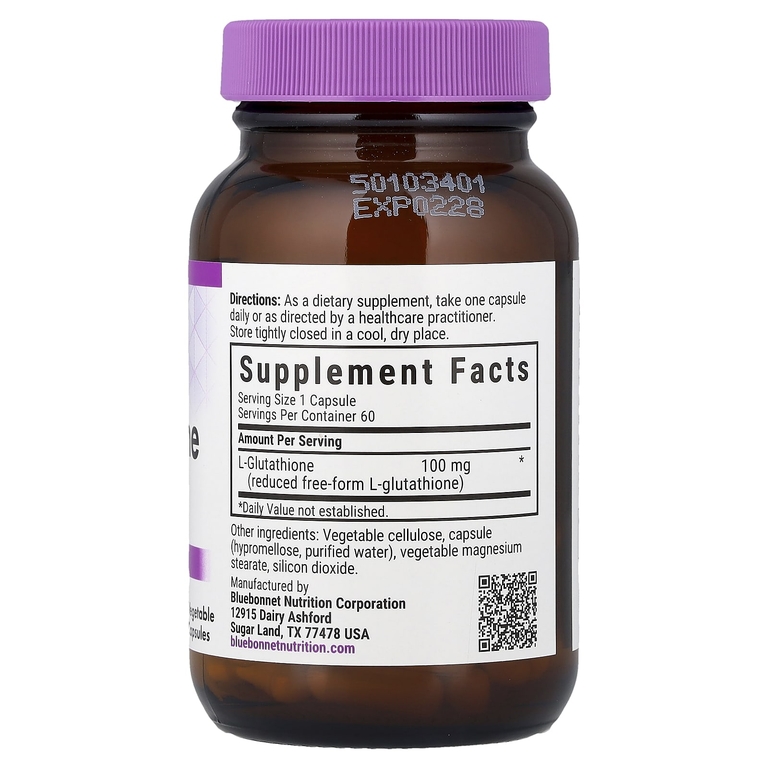 Bluebonnet Nutrition, L-глутатион, 100 мг, 60 растительных капсул