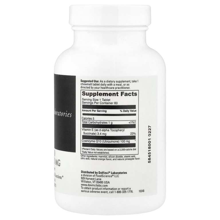 DaVinci Laboratories, Жевательный порошок коэнзим Q10, 100 мг, 60 легко растворяющихся жевательных таблеток