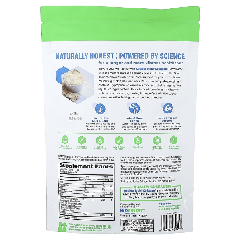 BioTRUST, Ageless Multi-Collagen®, без добавок, 228 г (8,04 унции)