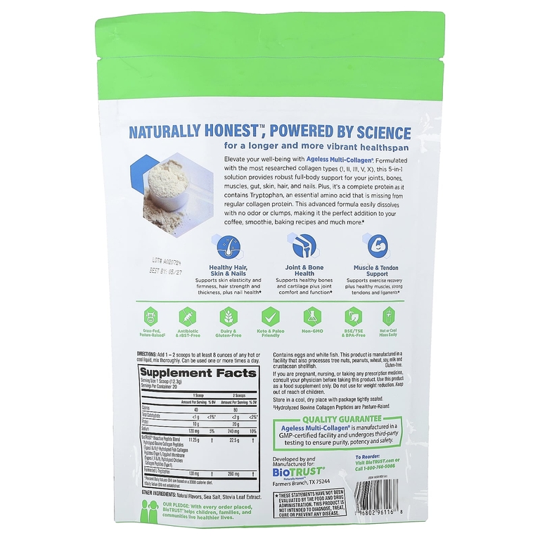 BioTRUST, Ageless Multi Collagen®, с ванильным вкусом, 246 г (8,67 унции)