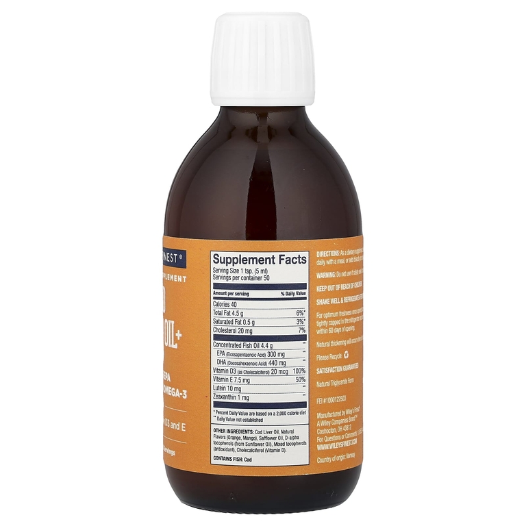 Wiley's Finest, жир печени трески+, 240 г (8,45 унции)
