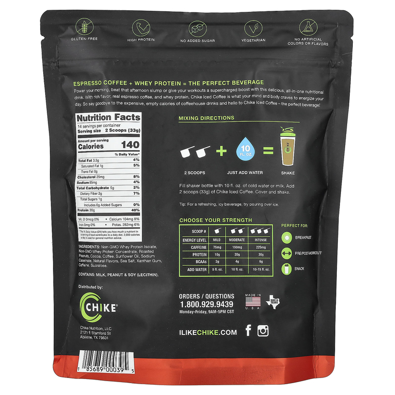 Chike Nutrition, Холодный кофе с высоким содержанием протеина, шоколад и арахисовая паста, 462 г (16,3 унции)
