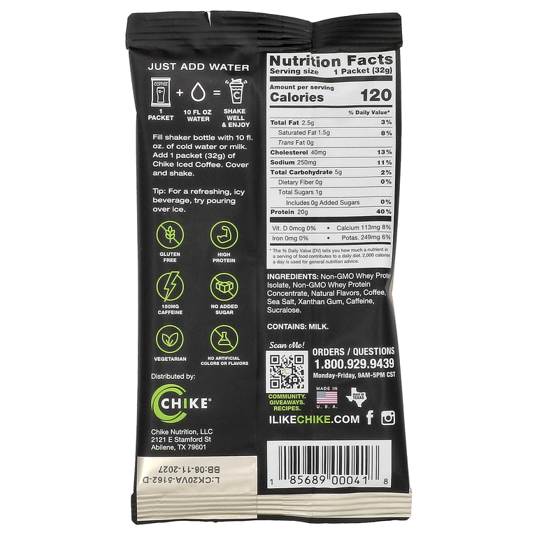 Chike Nutrition, Кофе со льдом с высоким содержанием протеина, ваниль, 12 пакетиков по 30 г (1,04 унции)