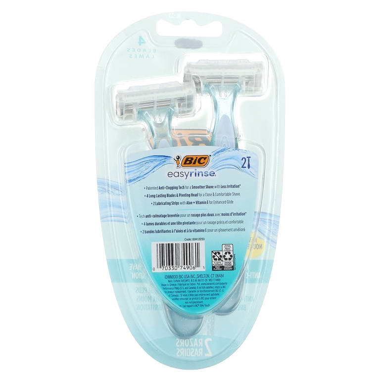 BIC, EasyRinse, одноразовые станки для бритья для женщин, 2 шт. (Товар снят с продажи) 