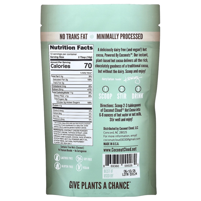 Coconut Cloud, Vegan Hot Cocoa, перечная мята, 198 г (7 унций) (Товар снят с продажи) 