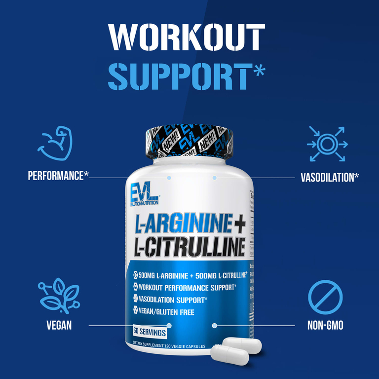 EVLution Nutrition, L-аргинин + L-цитруллин`` 120 растительных капсул