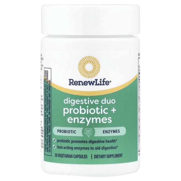 Renew Life, Digestive Duo Probiotic + Enzymes, 30 вегетарианских капсул