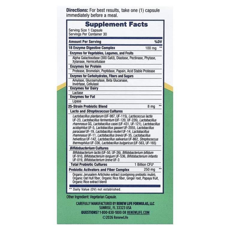Renew Life, Digestive Duo Probiotic + Enzymes, 30 вегетарианских капсул