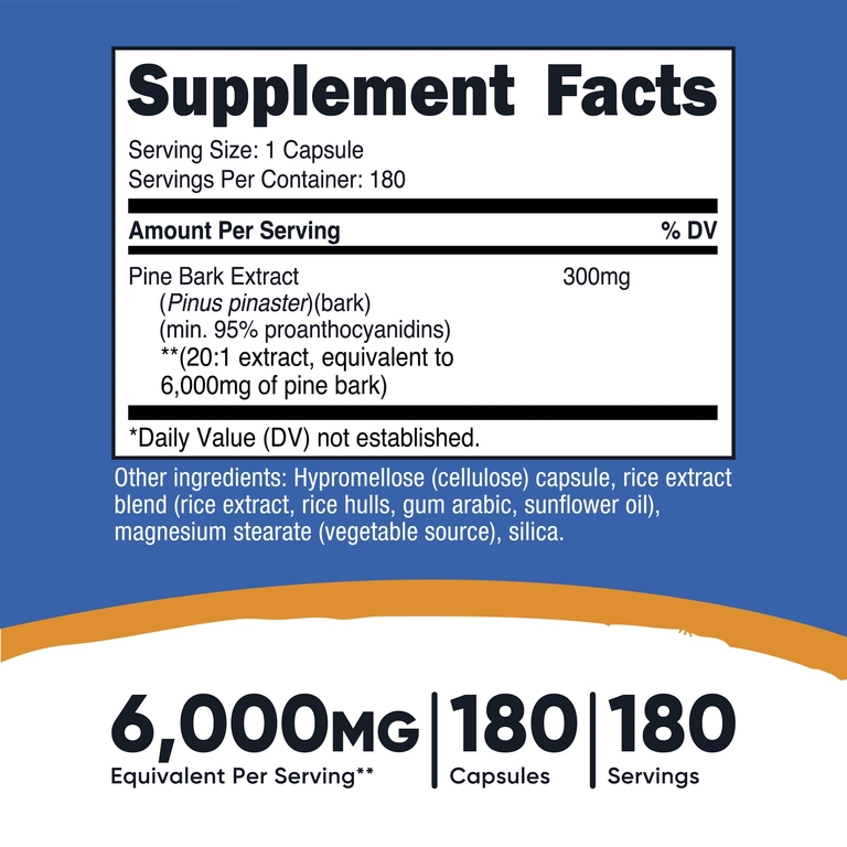 Nutricost, экстракт сосновой коры, 180 капсул (300 мг в 1 капсуле)