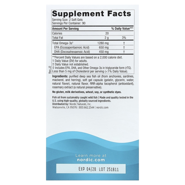 Nordic Naturals, омега-3 кислоты, со вкусом лимона, 180 желатиновых капсул (640 мг в 1 капсуле)