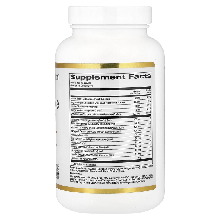 California Gold Nutrition, комплекс для поддержания уровня сахара с хромом, джимнемой, гинкго билоба и расторопшей, 120 капсул